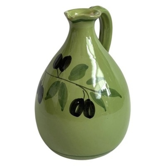 Vintage Artisan Italy Hand Painted Ceramic Olive Oil Jug 500mL 6.5